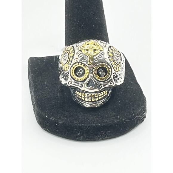 SUGAR SKULL/SANTA 925 STERLING SILVER/DAY OF THE DEAD/BIKER/RING sz 10.5 - Picture 5 of 5